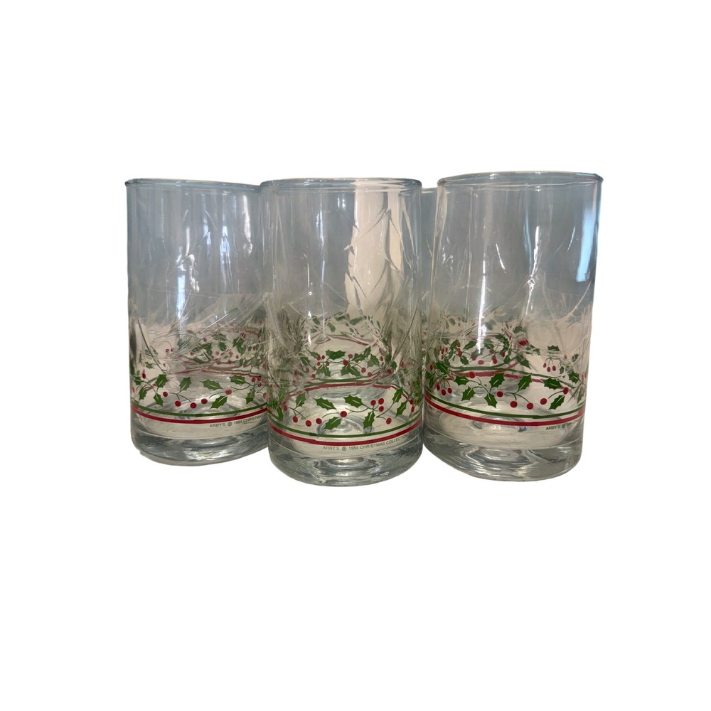 Vintage Arby's 1984 Christmas Collection Holly Berry Glass Tumblers Set of 6